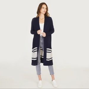 Autumn Cashmere Border Striped Coatigan Cardigan Small Navy/Fog